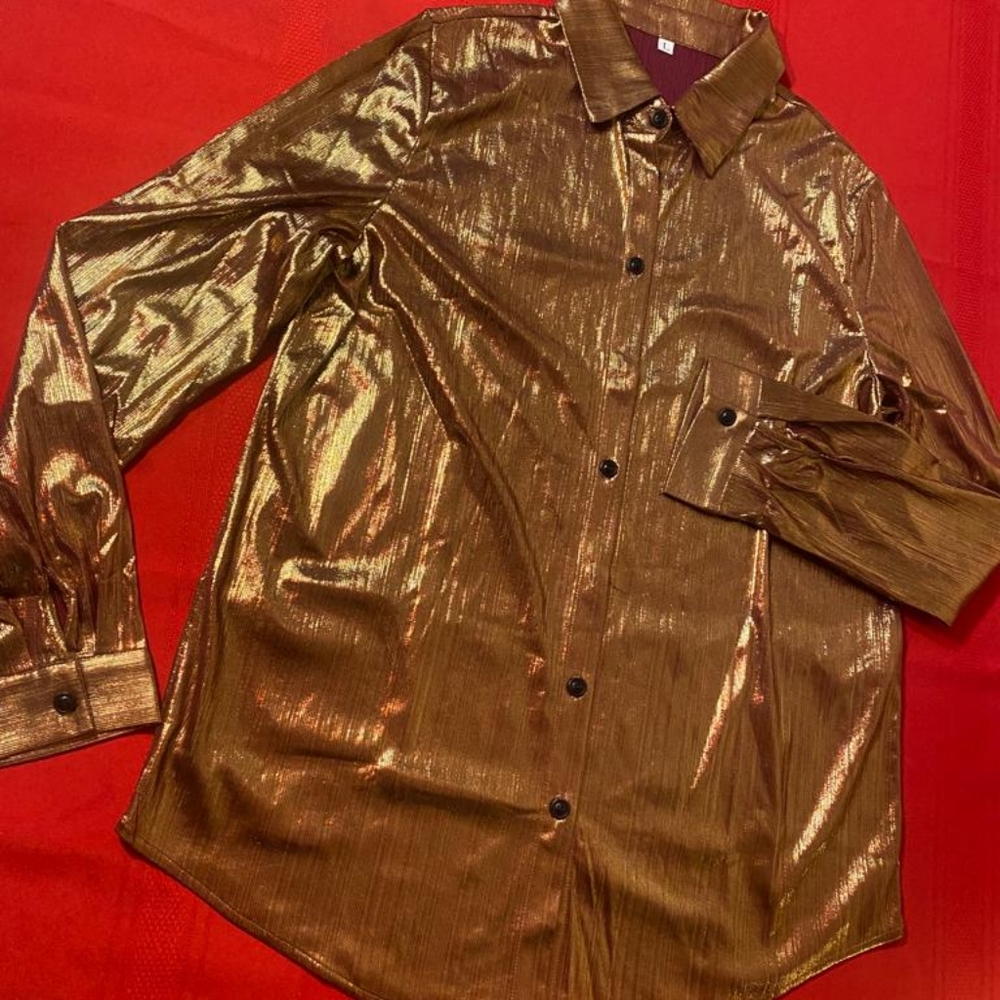 Privé Metallic Button Front Shirt - Picture 4 of 13